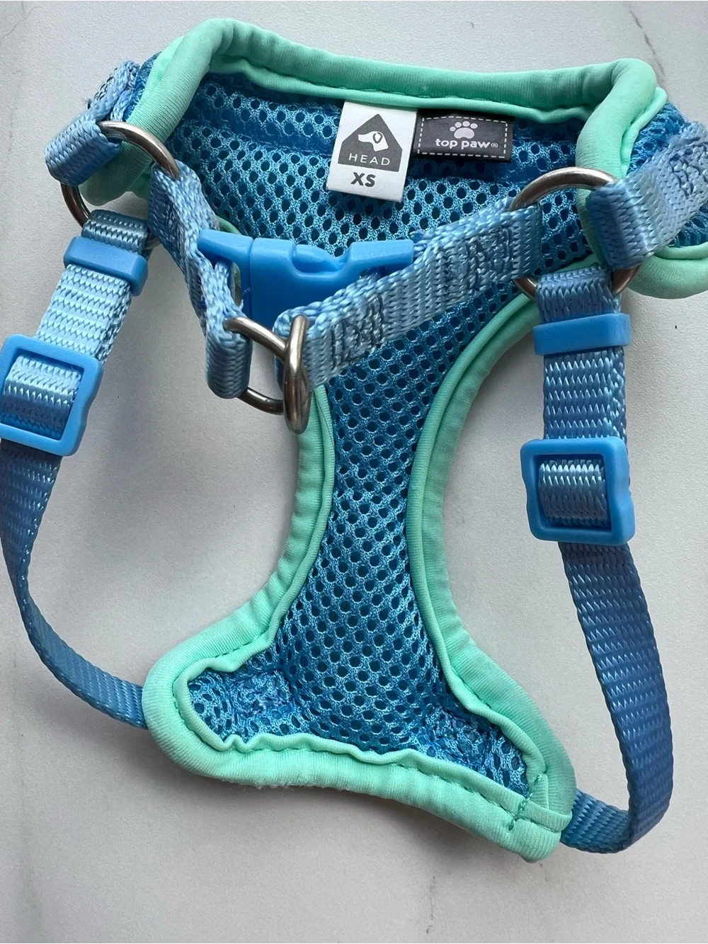 X-Small Dog Blue & Mint Mesh Harness with Crown Embroidery
